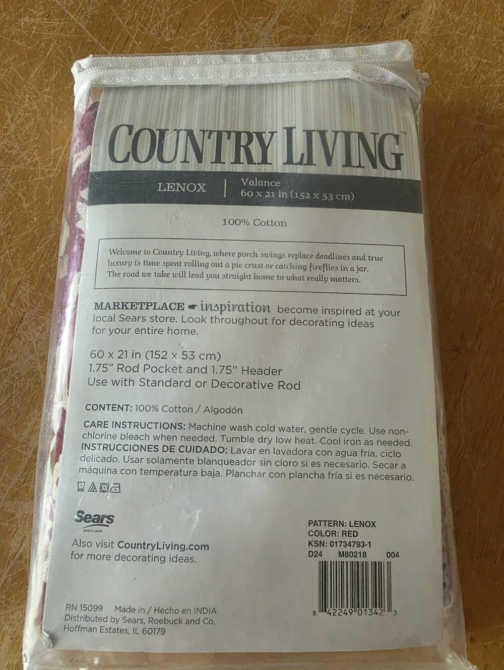 Vintage Country Living Lenox Cotton Valance Red 60 X 21 Discontinued